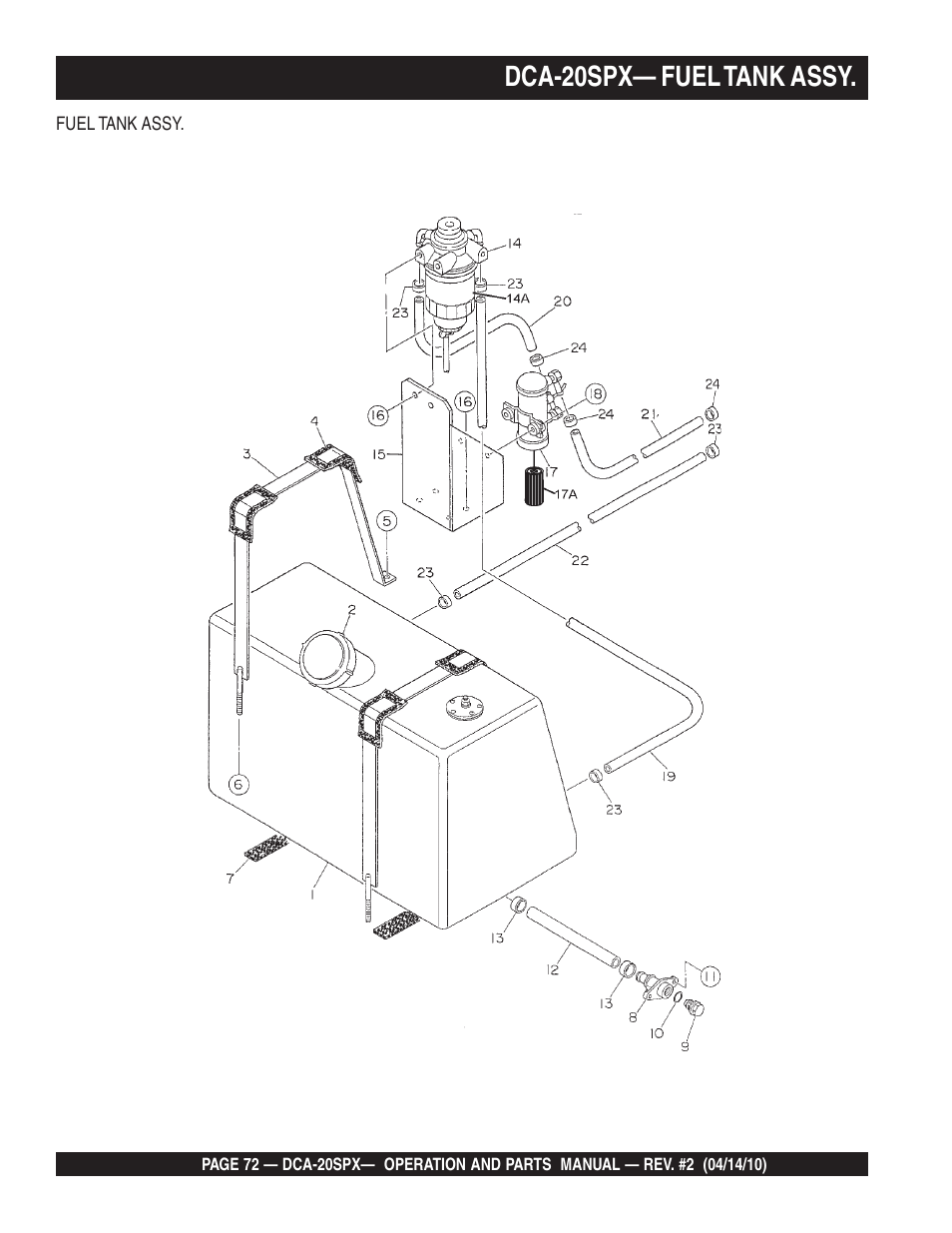 Dca-20spx— fuel tank assy | Multiquip WHISPERWATT SERIES DCA-20SPX User Manual | Page 72 / 84