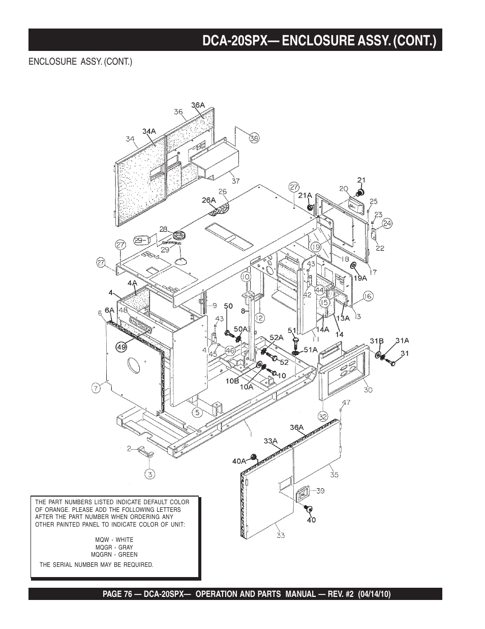 Dca-20spx— enclosure assy. (cont.) | Multiquip WHISPERWATT SERIES DCA-20SPX User Manual | Page 76 / 84