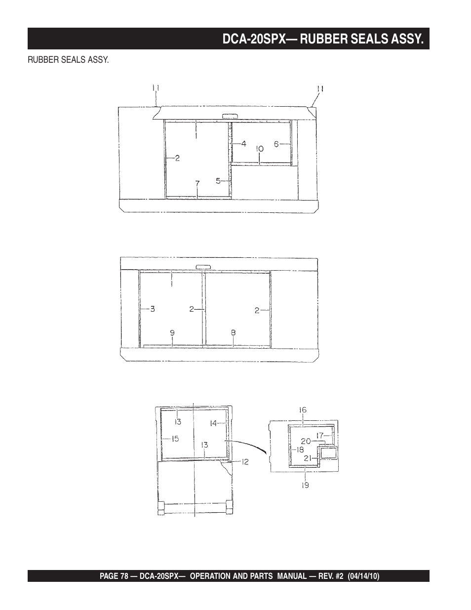 Dca-20spx— rubber seals assy | Multiquip WHISPERWATT SERIES DCA-20SPX User Manual | Page 78 / 84