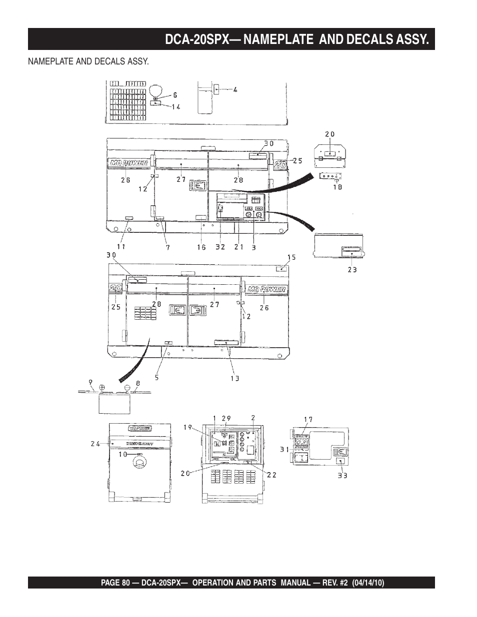 Dca-20spx— nameplate and decals assy | Multiquip WHISPERWATT SERIES DCA-20SPX User Manual | Page 80 / 84