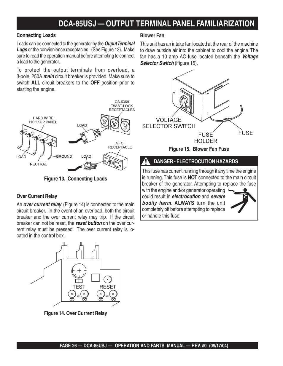 Dca-85usj — output terminal panel familiarization | Multiquip MQ POWER ULTRA-SILENTTM SERIES GENERATOR DCA-85USJ User Manual | Page 26 / 90