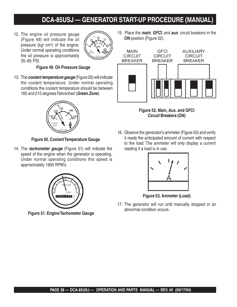 Dca-85usj — generator start-up procedure (manual) | Multiquip MQ POWER ULTRA-SILENTTM SERIES GENERATOR DCA-85USJ User Manual | Page 38 / 90