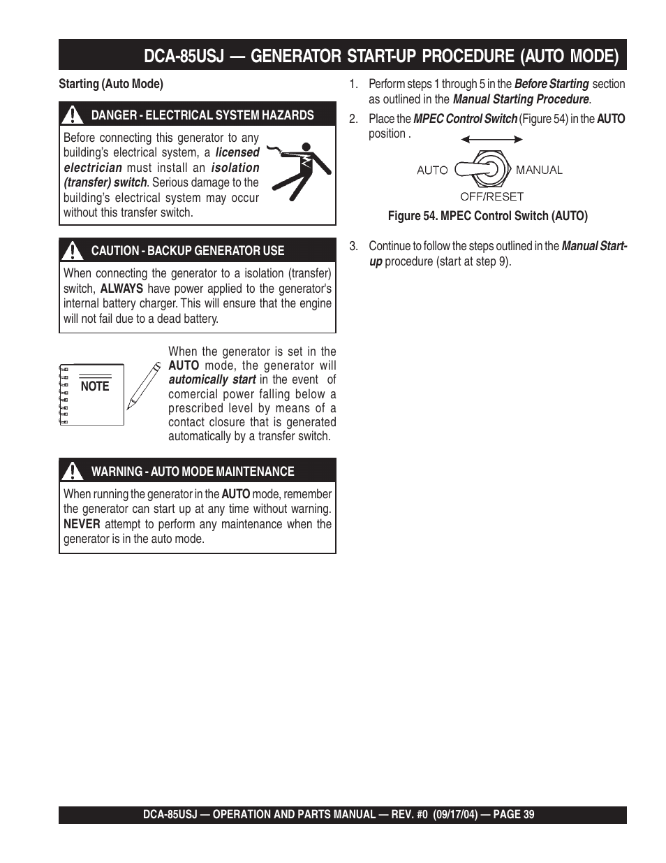 Multiquip MQ POWER ULTRA-SILENTTM SERIES GENERATOR DCA-85USJ User Manual | Page 39 / 90
