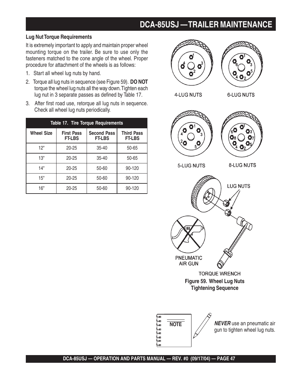 Dca-85usj — trailer maintenance | Multiquip MQ POWER ULTRA-SILENTTM SERIES GENERATOR DCA-85USJ User Manual | Page 47 / 90