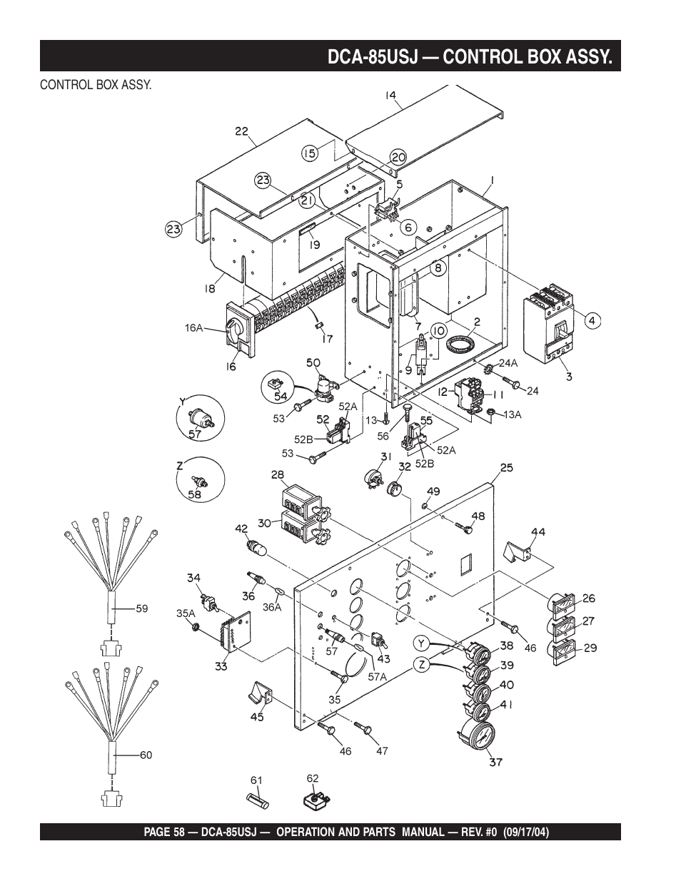 Dca-85usj — control box assy | Multiquip MQ POWER ULTRA-SILENTTM SERIES GENERATOR DCA-85USJ User Manual | Page 58 / 90