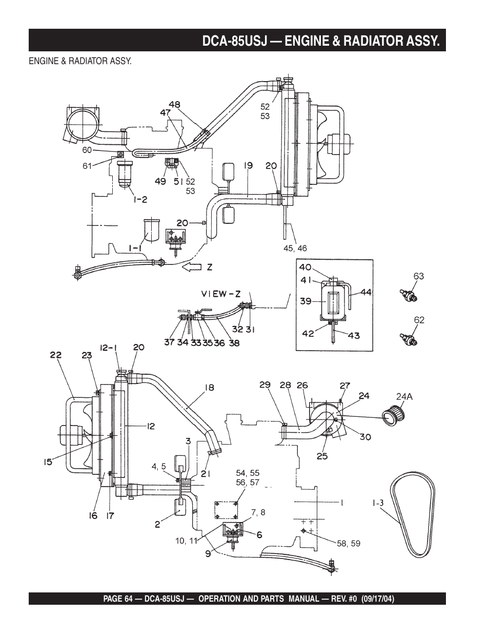 Dca-85usj — engine & radiator assy | Multiquip MQ POWER ULTRA-SILENTTM SERIES GENERATOR DCA-85USJ User Manual | Page 64 / 90
