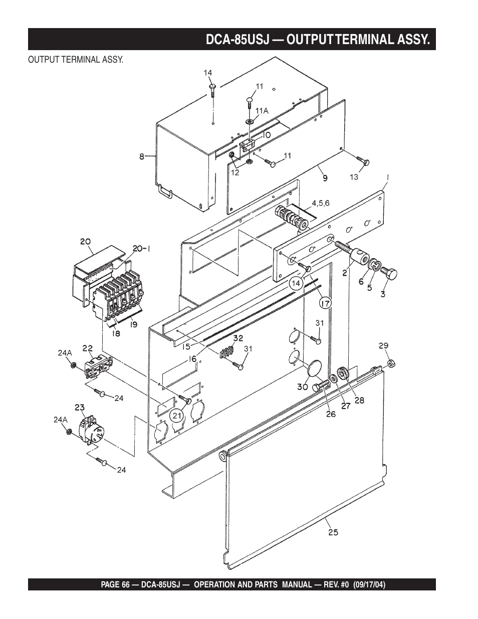 Dca-85usj — output terminal assy | Multiquip MQ POWER ULTRA-SILENTTM SERIES GENERATOR DCA-85USJ User Manual | Page 66 / 90