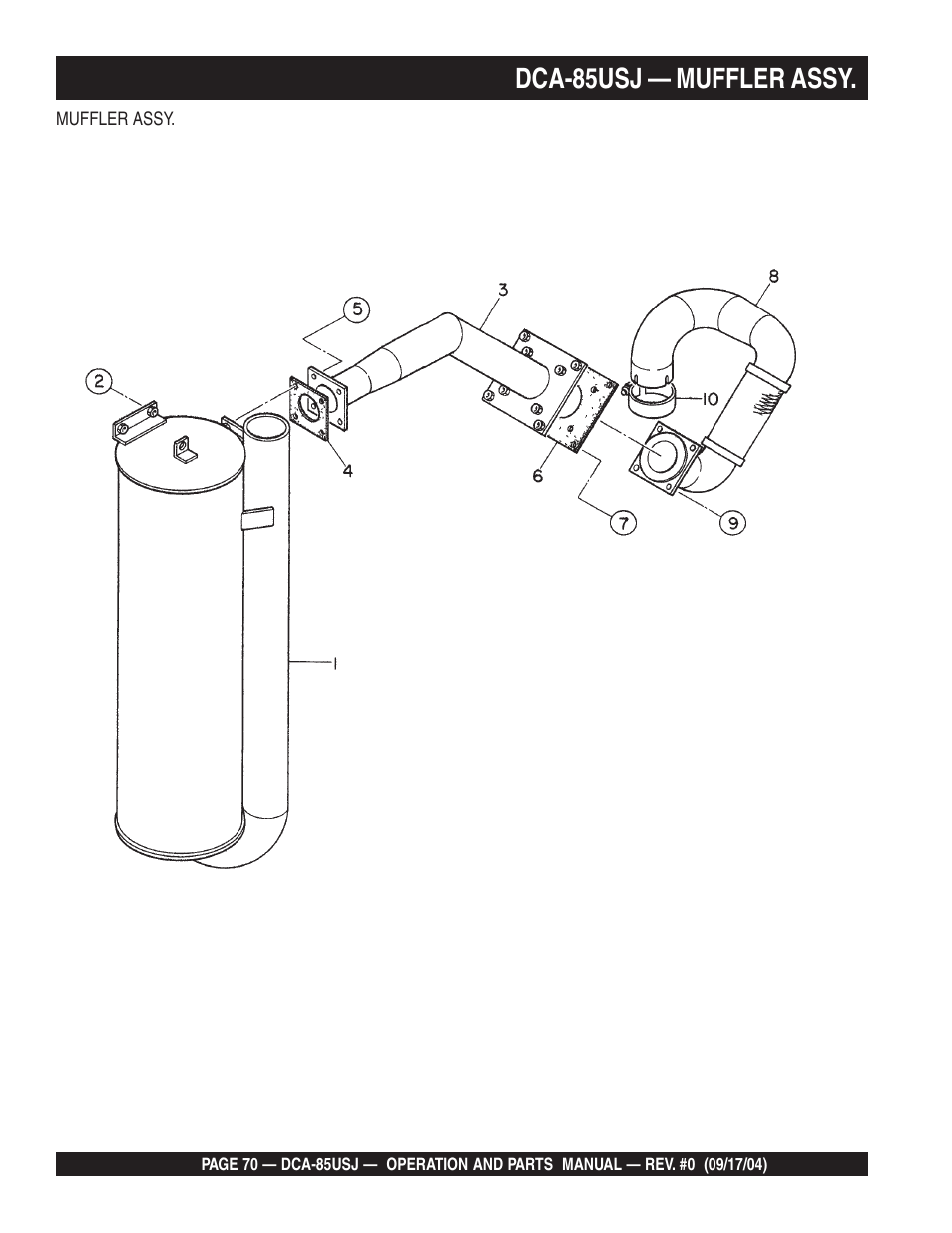 Dca-85usj — muffler assy | Multiquip MQ POWER ULTRA-SILENTTM SERIES GENERATOR DCA-85USJ User Manual | Page 70 / 90