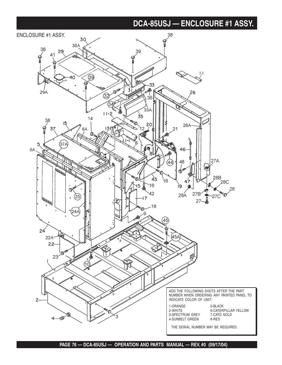 Dca-85usj — enclosure #1 assy, Enclosure #1 assy | Multiquip MQ POWER ULTRA-SILENTTM SERIES GENERATOR DCA-85USJ User Manual | Page 76 / 90