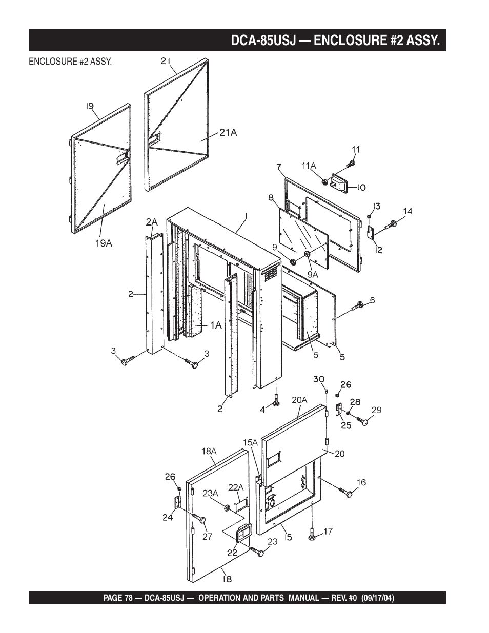 Dca-85usj — enclosure #2 assy | Multiquip MQ POWER ULTRA-SILENTTM SERIES GENERATOR DCA-85USJ User Manual | Page 78 / 90