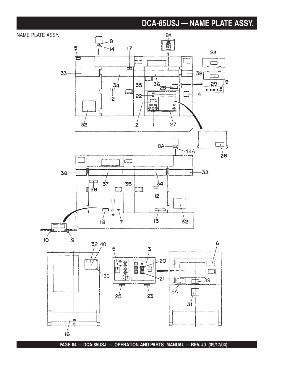 Dca-85usj — name plate assy | Multiquip MQ POWER ULTRA-SILENTTM SERIES GENERATOR DCA-85USJ User Manual | Page 84 / 90
