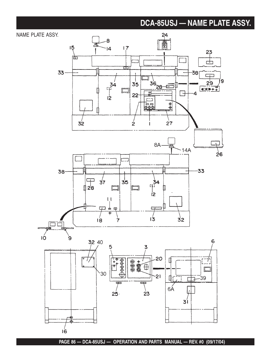 Dca-85usj — name plate assy | Multiquip MQ POWER ULTRA-SILENTTM SERIES GENERATOR DCA-85USJ User Manual | Page 86 / 90