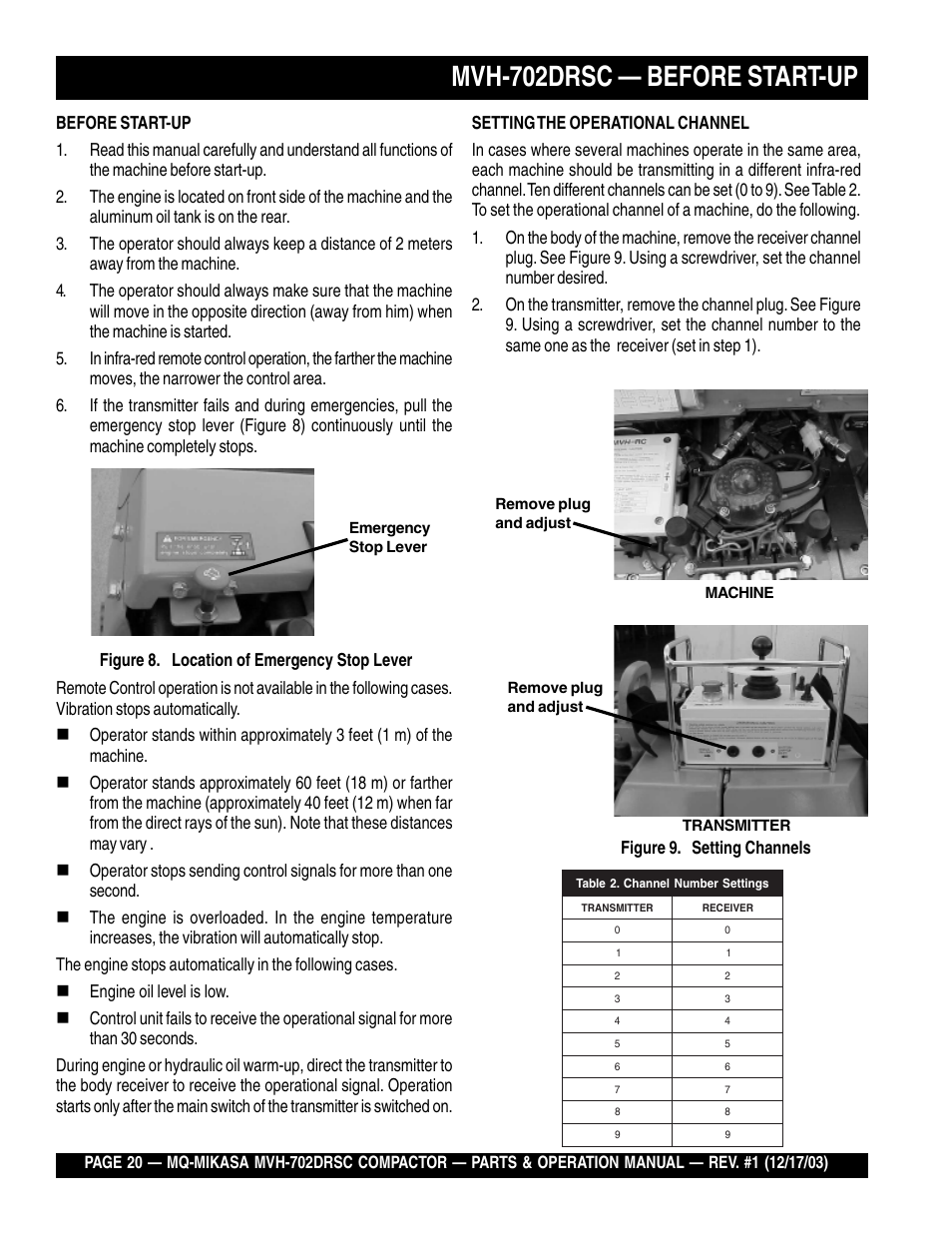 Mvh-702drsc — before start-up | Multiquip Mikasa Reversible Plate Compactor MVH-702DRSC User Manual | Page 20 / 58