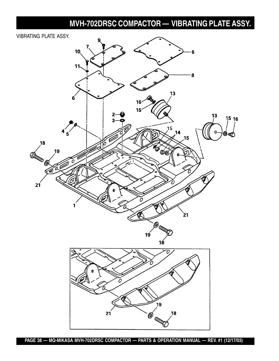 Mvh-702drsc compactor — vibrating plate assy | Multiquip Mikasa Reversible Plate Compactor MVH-702DRSC User Manual | Page 38 / 58