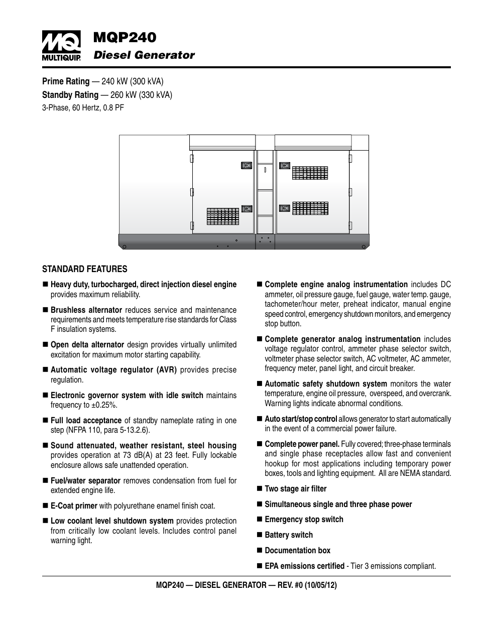 Multiquip Diesel Generator MQP240 User Manual | 4 pages