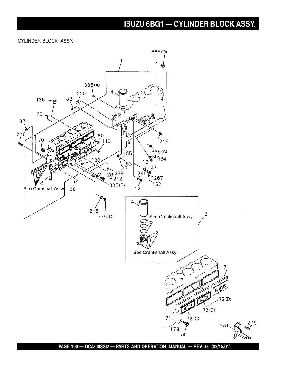Isuzu 6bg1 — cylinder block assy | Multiquip MQ Power Whisperwatt Generator DCA-60SS12 User Manual | Page 100 / 164