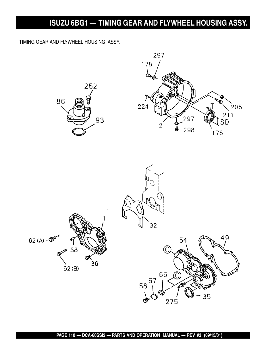 Isuzu 6bg1 — timing gear and flywheel housing assy | Multiquip MQ Power Whisperwatt Generator DCA-60SS12 User Manual | Page 110 / 164