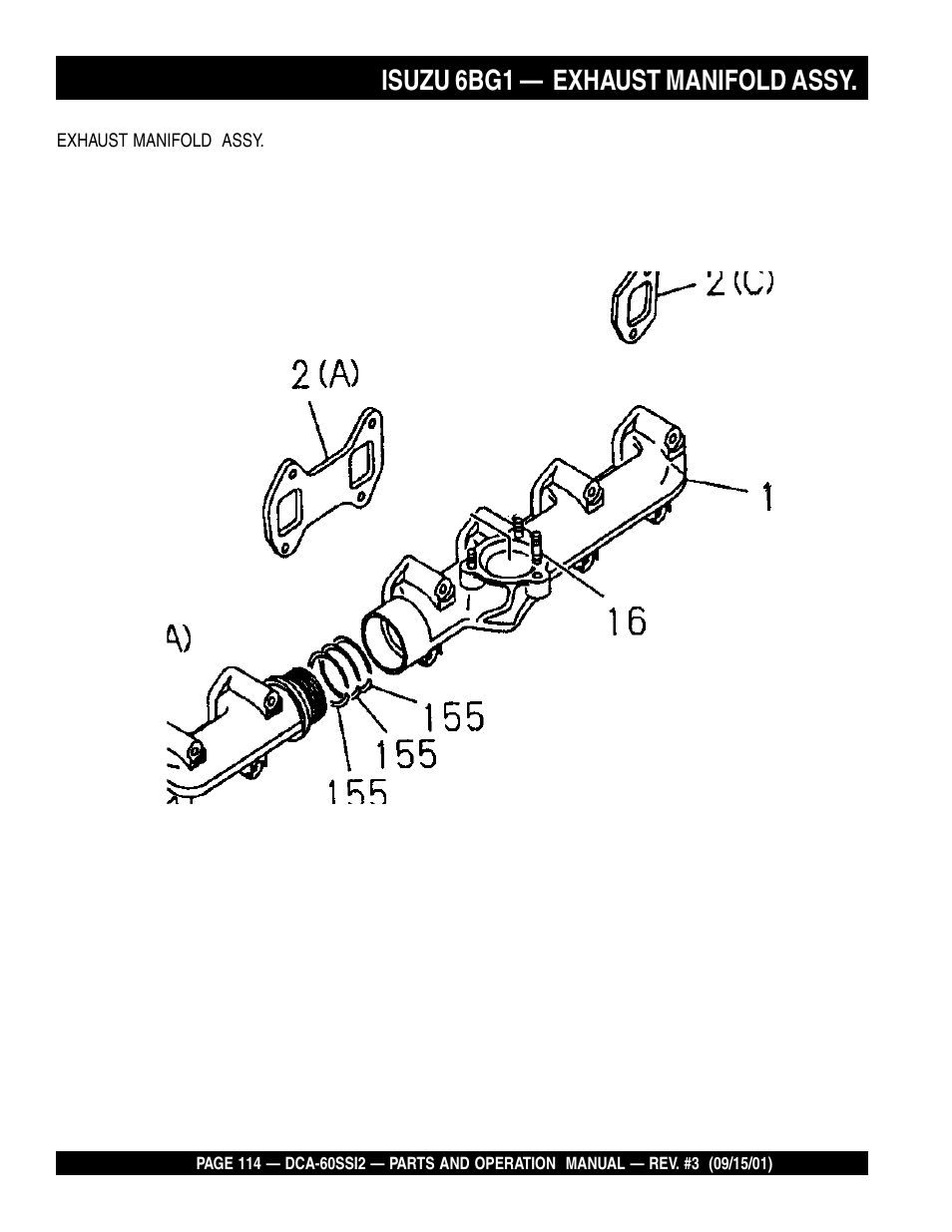 Isuzu 6bg1 — exhaust manifold assy | Multiquip MQ Power Whisperwatt Generator DCA-60SS12 User Manual | Page 114 / 164