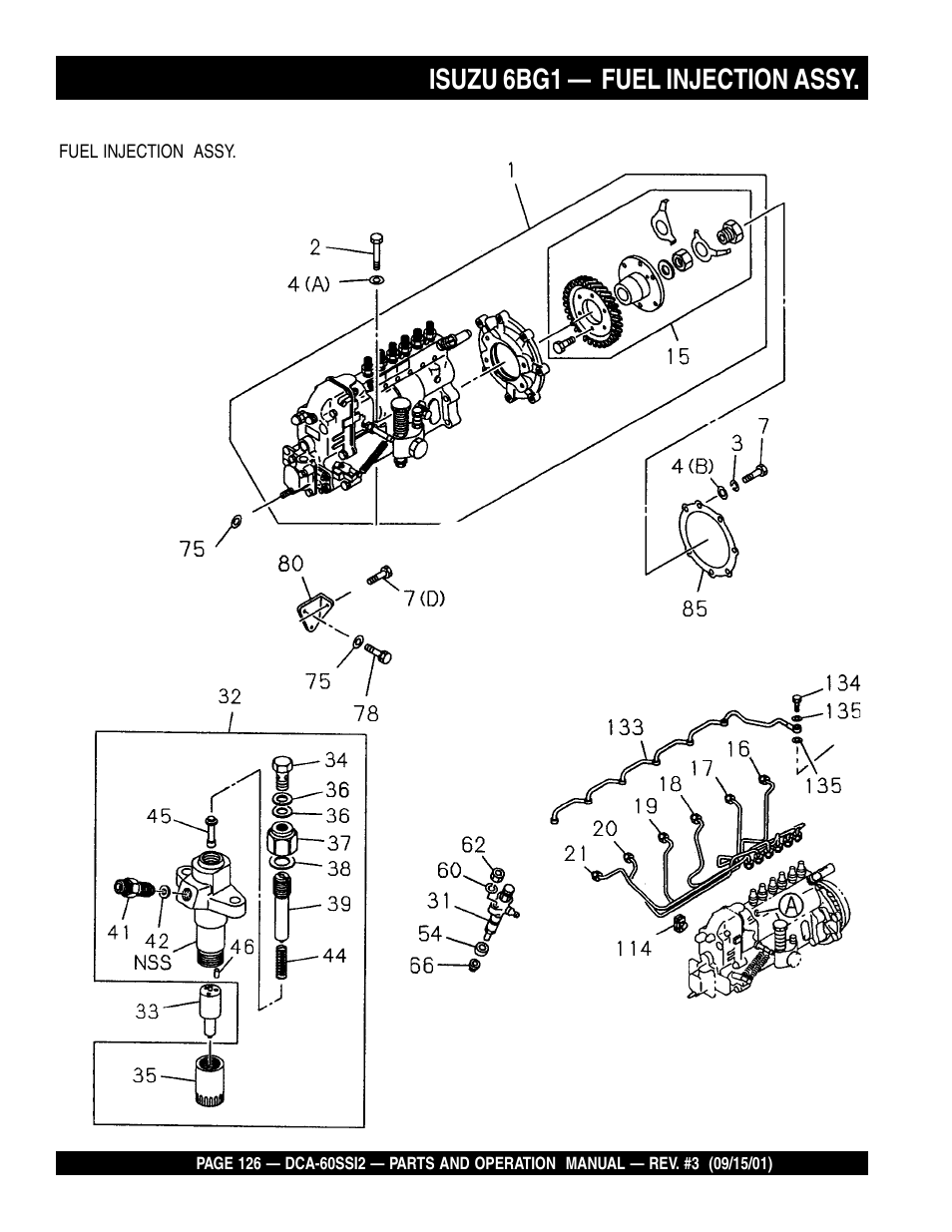 Isuzu 6bg1 — fuel injection assy | Multiquip MQ Power Whisperwatt Generator DCA-60SS12 User Manual | Page 126 / 164