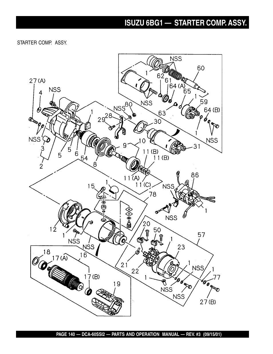 Isuzu 6bg1 — starter comp. assy | Multiquip MQ Power Whisperwatt Generator DCA-60SS12 User Manual | Page 140 / 164