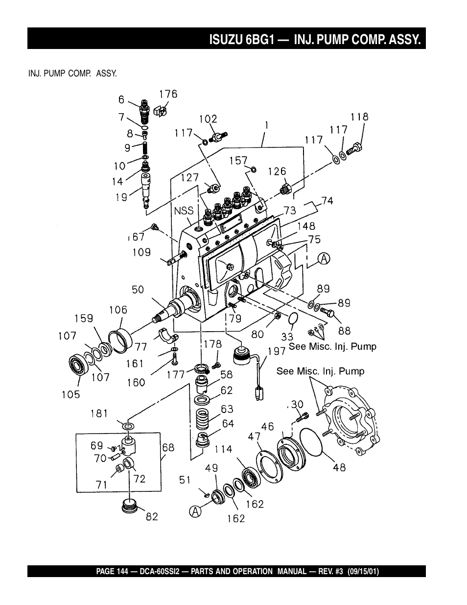 Isuzu 6bg1 — inj. pump comp. assy | Multiquip MQ Power Whisperwatt Generator DCA-60SS12 User Manual | Page 144 / 164