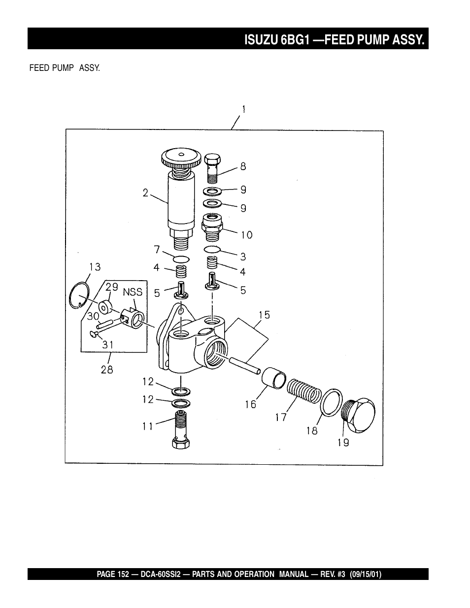Isuzu 6bg1 —feed pump assy | Multiquip MQ Power Whisperwatt Generator DCA-60SS12 User Manual | Page 152 / 164