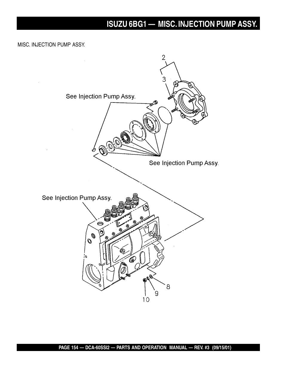 Isuzu 6bg1 — misc. injection pump assy | Multiquip MQ Power Whisperwatt Generator DCA-60SS12 User Manual | Page 154 / 164