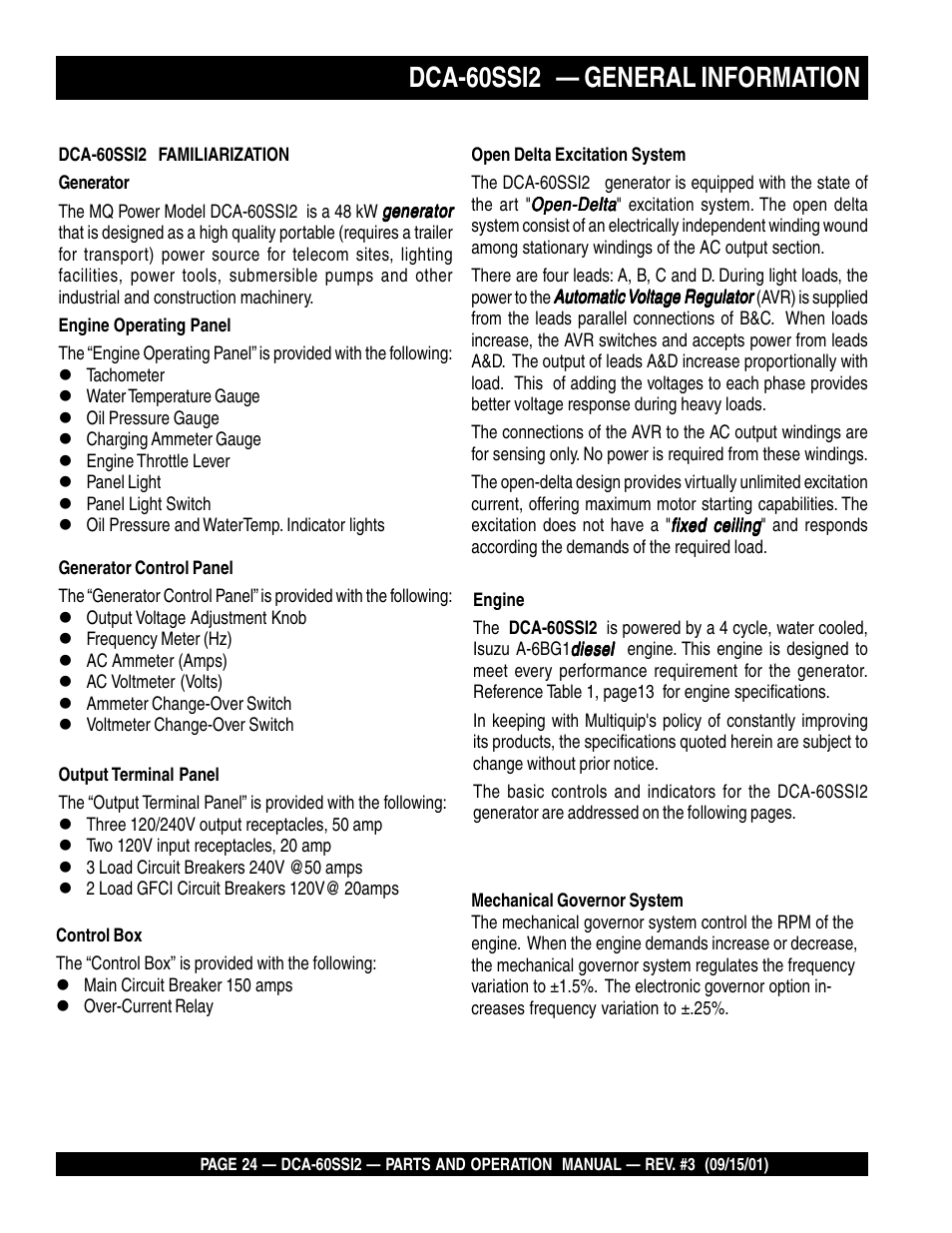 Dca-60ssi2 — general information | Multiquip MQ Power Whisperwatt Generator DCA-60SS12 User Manual | Page 24 / 164