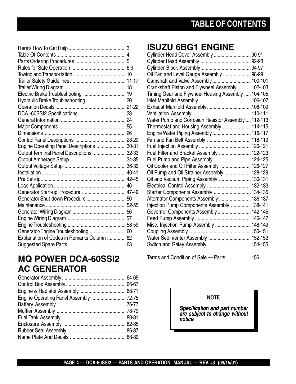 Multiquip MQ Power Whisperwatt Generator DCA-60SS12 User Manual | Page 4 / 164