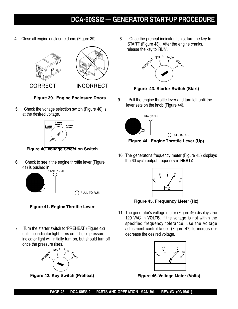 Dca-60ssi2 — generator start-up procedure | Multiquip MQ Power Whisperwatt Generator DCA-60SS12 User Manual | Page 48 / 164