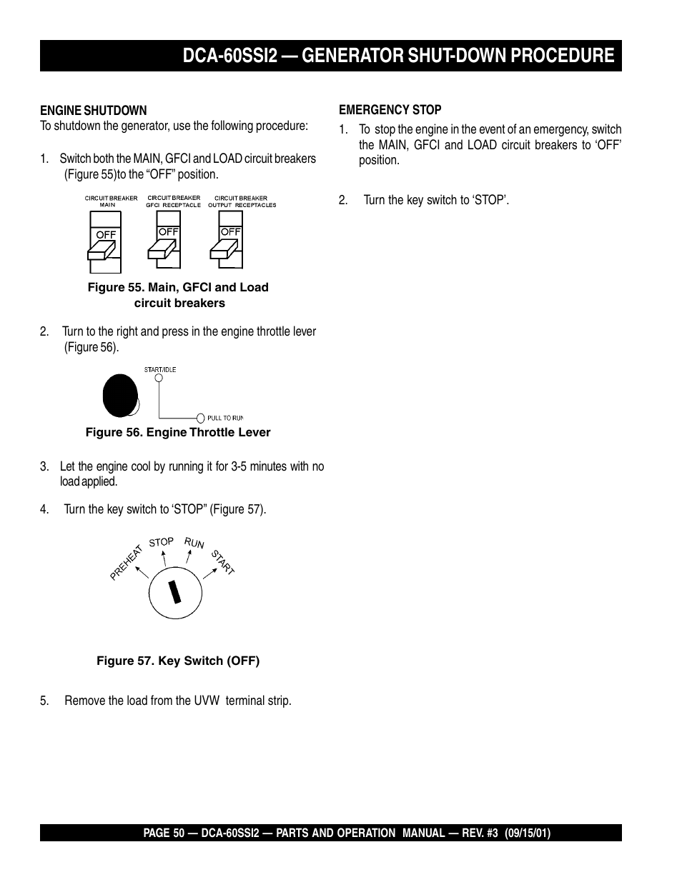 Dca-60ssi2 — generator shut-down procedure | Multiquip MQ Power Whisperwatt Generator DCA-60SS12 User Manual | Page 50 / 164