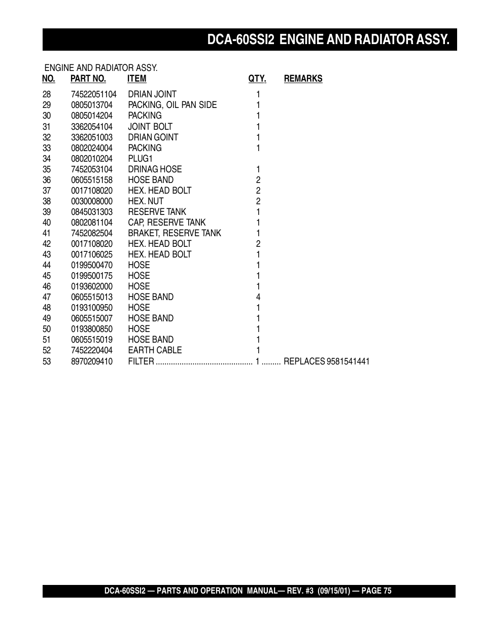 Dca-60ssi2 engine and radiator assy | Multiquip MQ Power Whisperwatt Generator DCA-60SS12 User Manual | Page 75 / 164