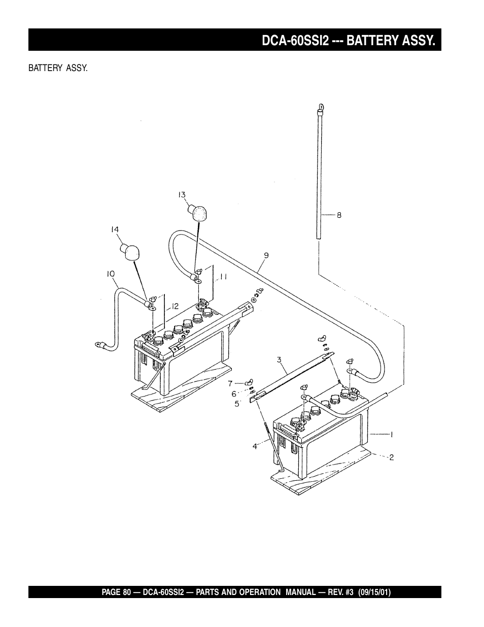 Dca-60ssi2 --- battery assy | Multiquip MQ Power Whisperwatt Generator DCA-60SS12 User Manual | Page 80 / 164