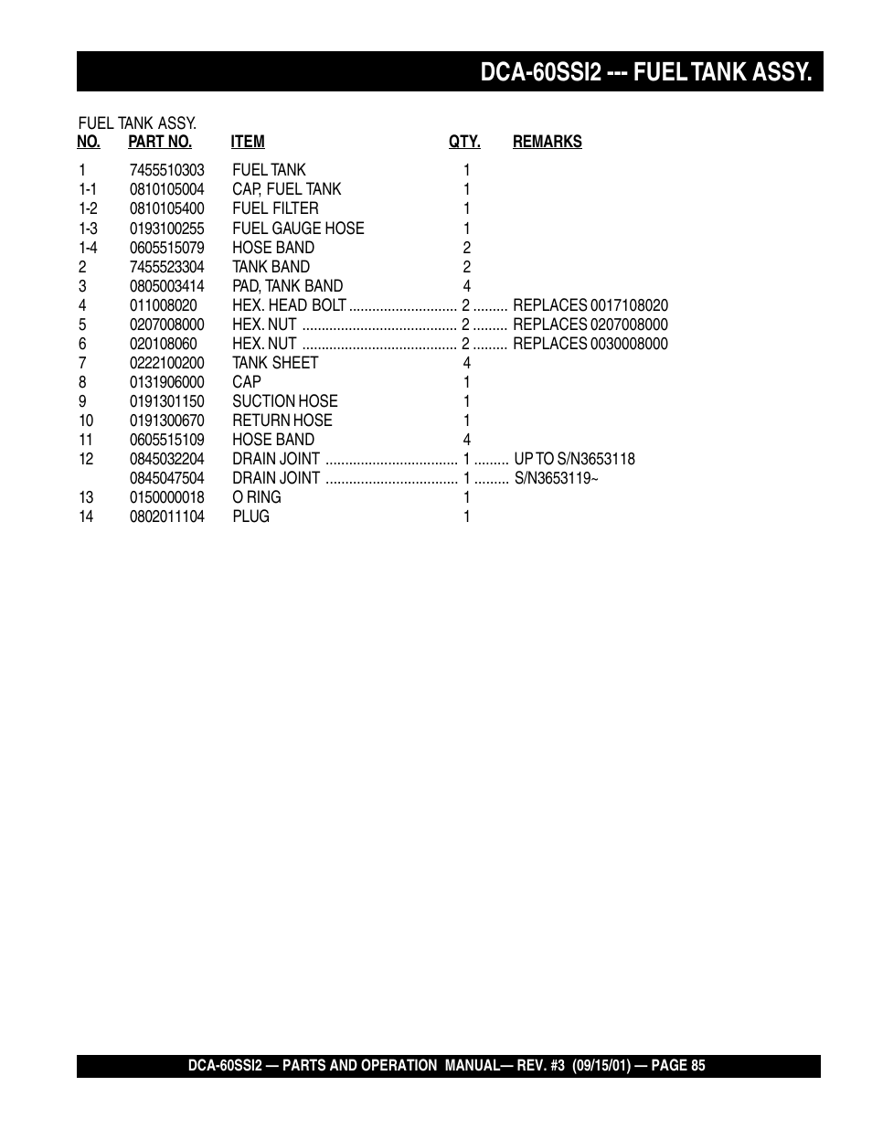 Dca-60ssi2 --- fuel tank assy | Multiquip MQ Power Whisperwatt Generator DCA-60SS12 User Manual | Page 85 / 164