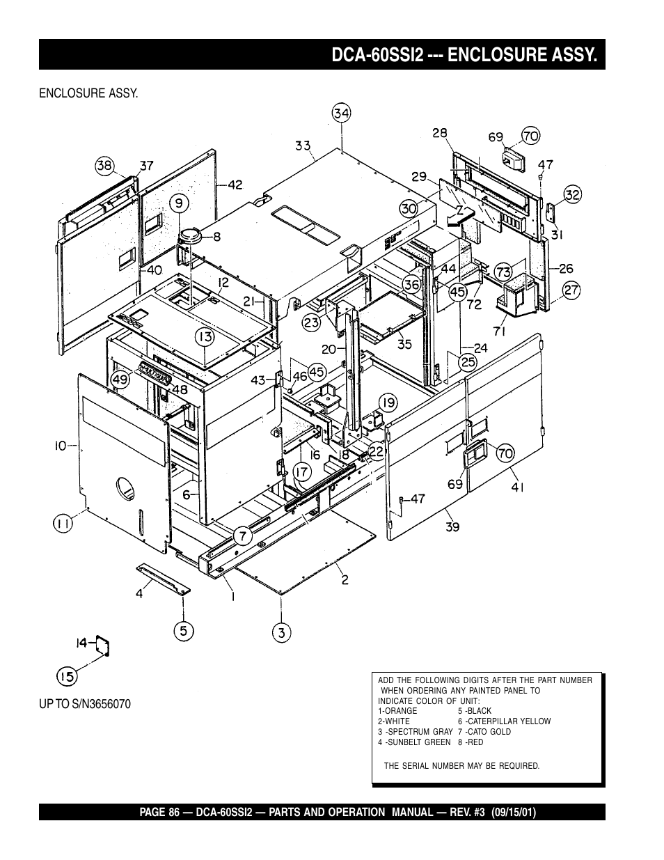 Dca-60ssi2 --- enclosure assy | Multiquip MQ Power Whisperwatt Generator DCA-60SS12 User Manual | Page 86 / 164