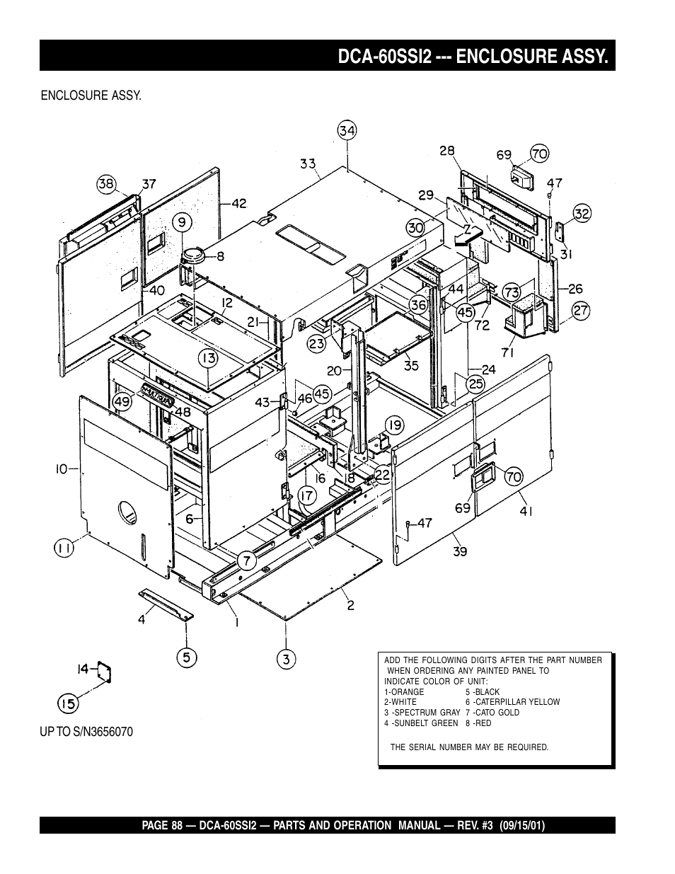 Dca-60ssi2 --- enclosure assy | Multiquip MQ Power Whisperwatt Generator DCA-60SS12 User Manual | Page 88 / 164
