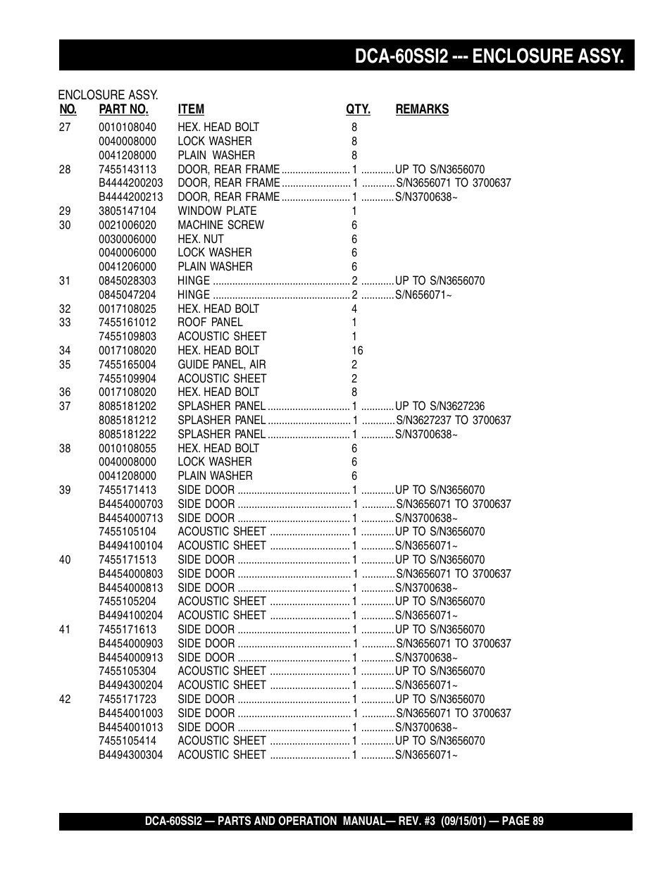 Dca-60ssi2 --- enclosure assy | Multiquip MQ Power Whisperwatt Generator DCA-60SS12 User Manual | Page 89 / 164
