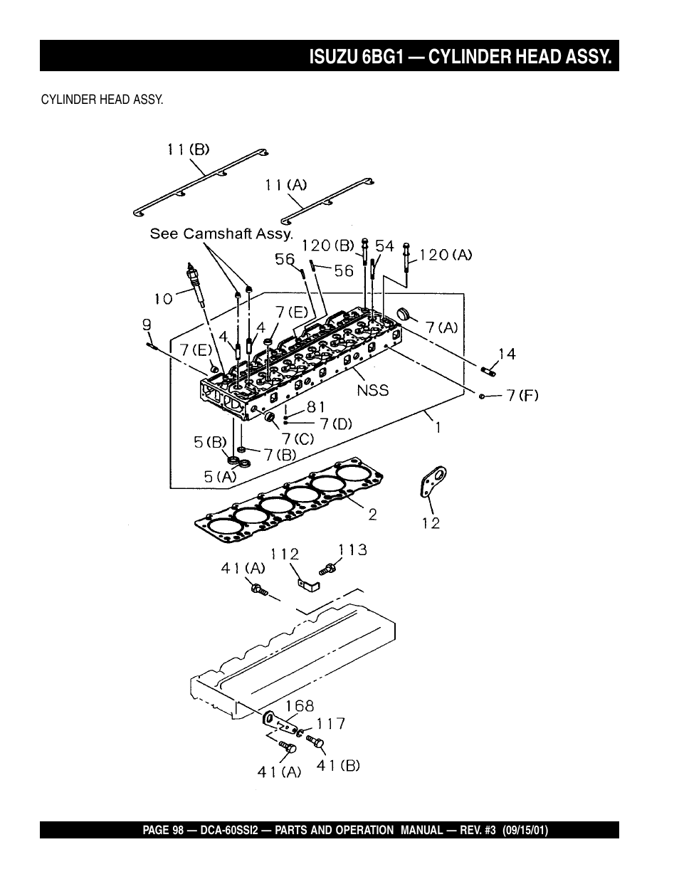 Isuzu 6bg1 — cylinder head assy | Multiquip MQ Power Whisperwatt Generator DCA-60SS12 User Manual | Page 98 / 164