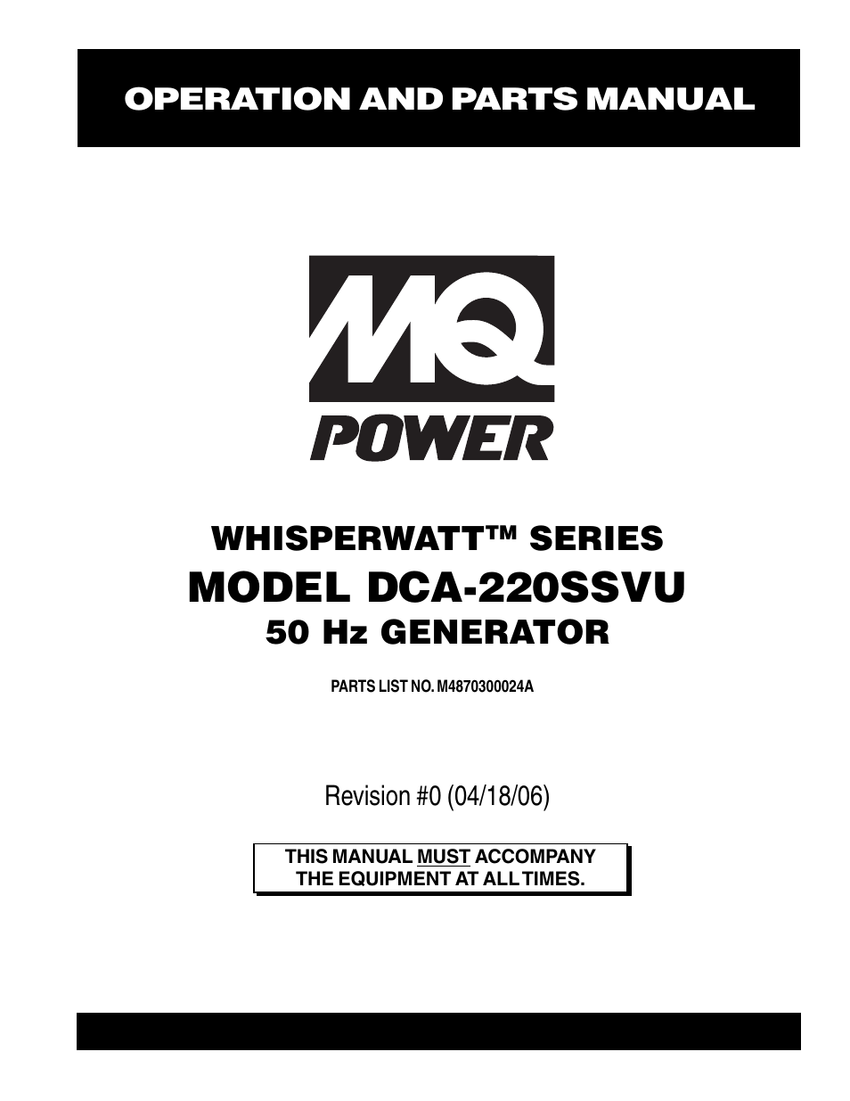 Multiquip Whisperwatt Series 50 HZ Generator DCA-220SSVU User Manual | 86 pages