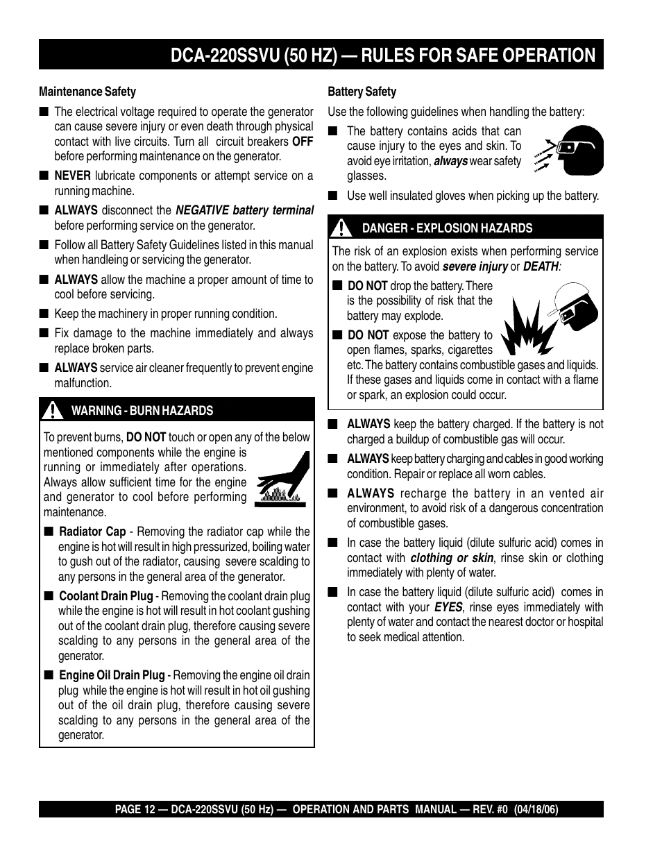 Multiquip Whisperwatt Series 50 HZ Generator DCA-220SSVU User Manual | Page 12 / 86