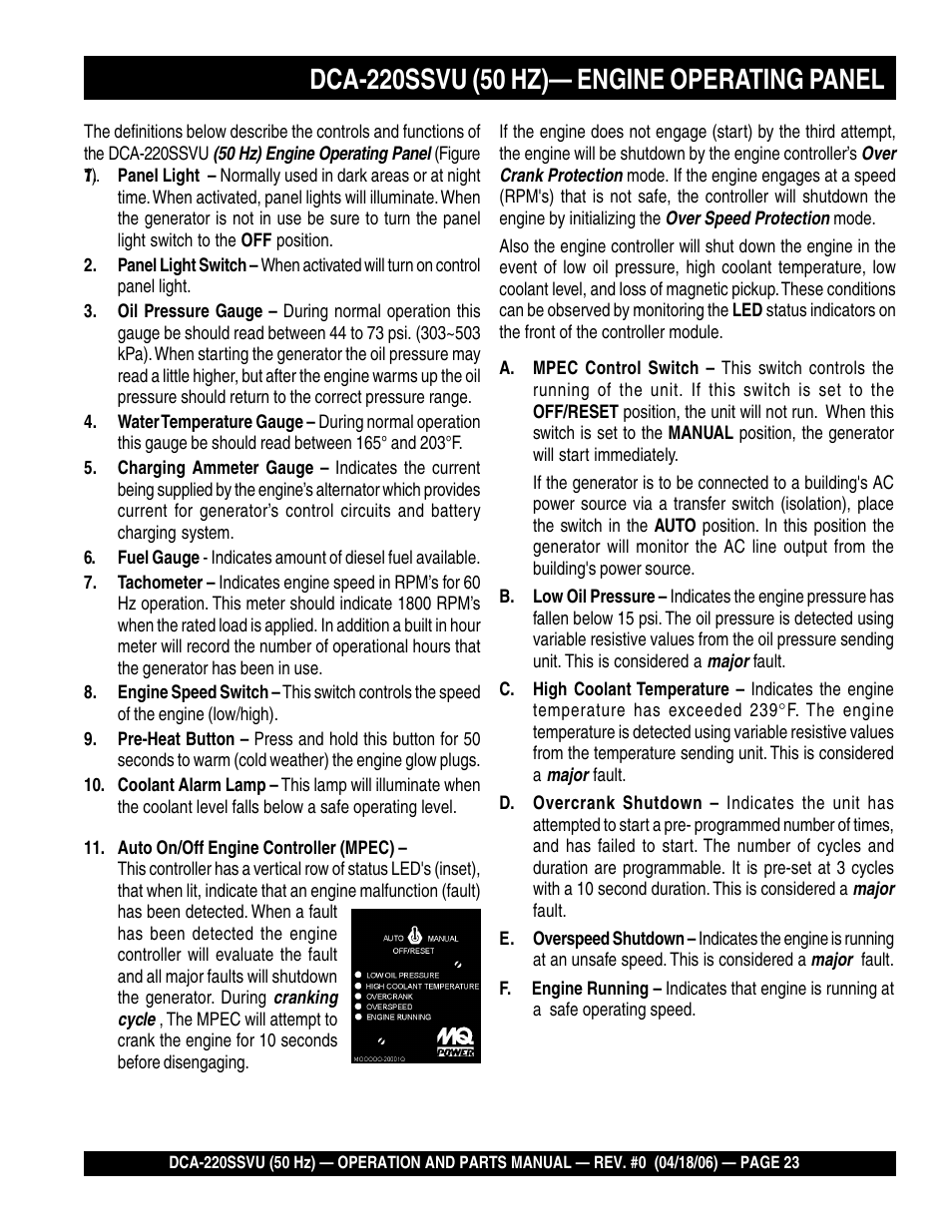 Multiquip Whisperwatt Series 50 HZ Generator DCA-220SSVU User Manual | Page 23 / 86