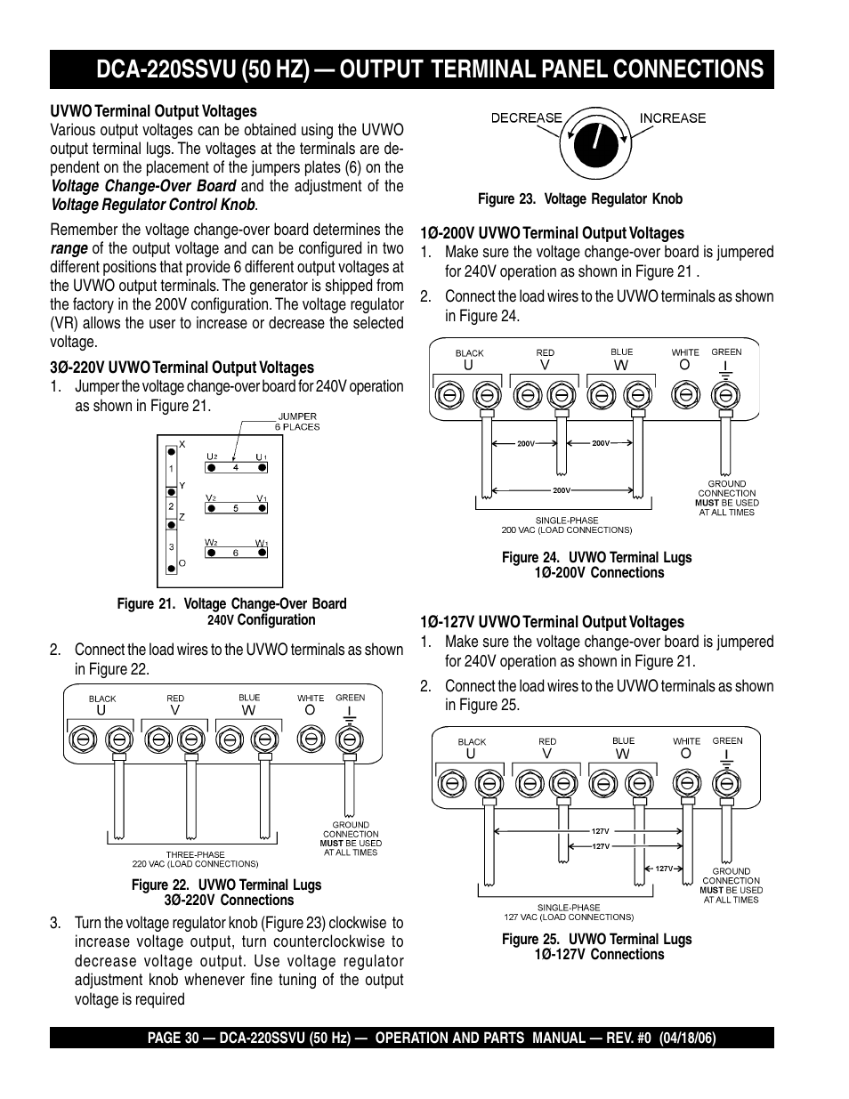 Multiquip Whisperwatt Series 50 HZ Generator DCA-220SSVU User Manual | Page 30 / 86