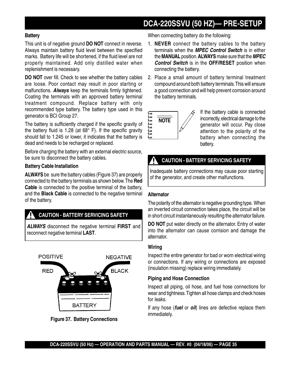 Multiquip Whisperwatt Series 50 HZ Generator DCA-220SSVU User Manual | Page 35 / 86