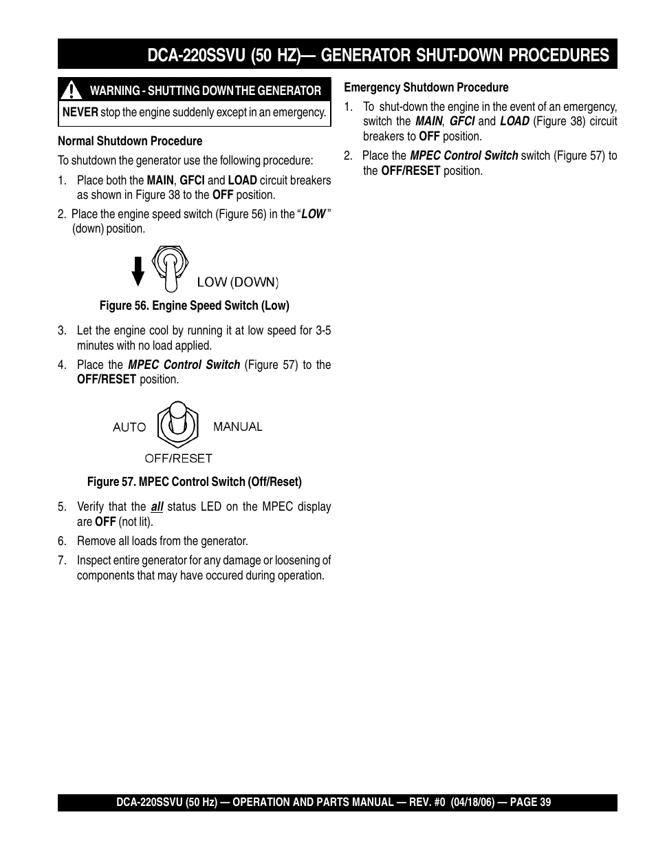 Multiquip Whisperwatt Series 50 HZ Generator DCA-220SSVU User Manual | Page 39 / 86