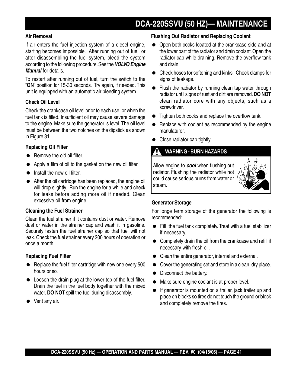 Multiquip Whisperwatt Series 50 HZ Generator DCA-220SSVU User Manual | Page 41 / 86