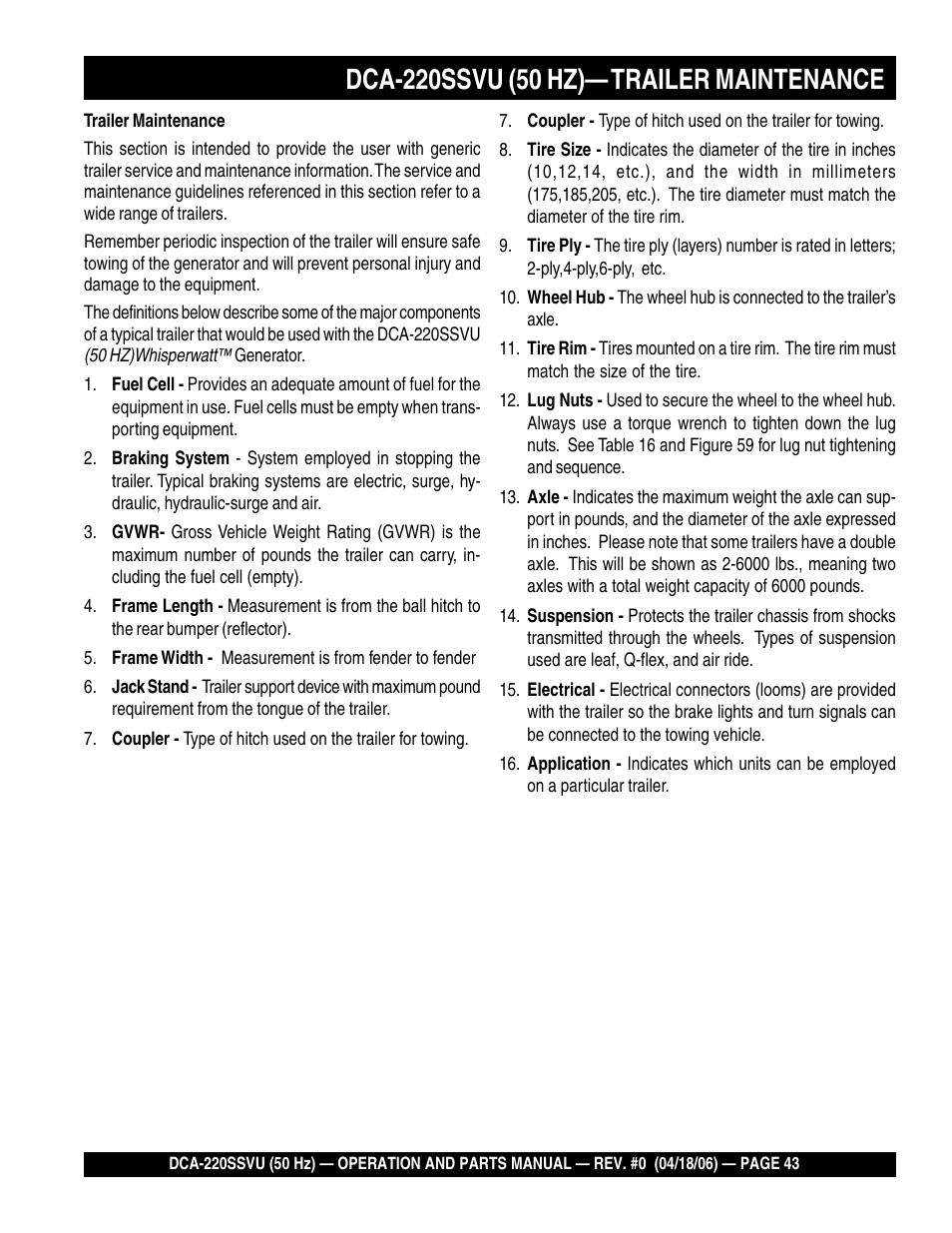 Multiquip Whisperwatt Series 50 HZ Generator DCA-220SSVU User Manual | Page 43 / 86