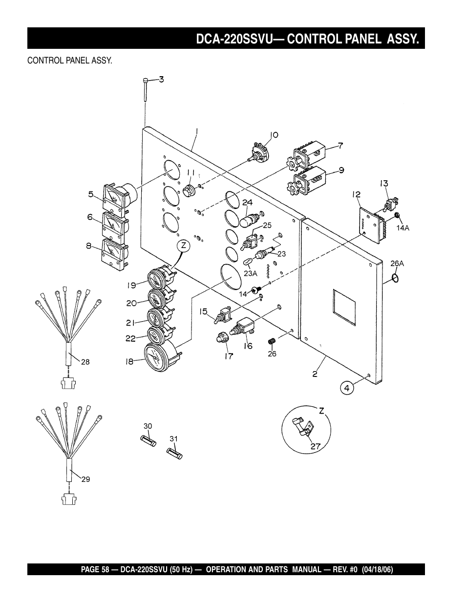 Dca-220ssvu— control panel assy | Multiquip Whisperwatt Series 50 HZ Generator DCA-220SSVU User Manual | Page 58 / 86