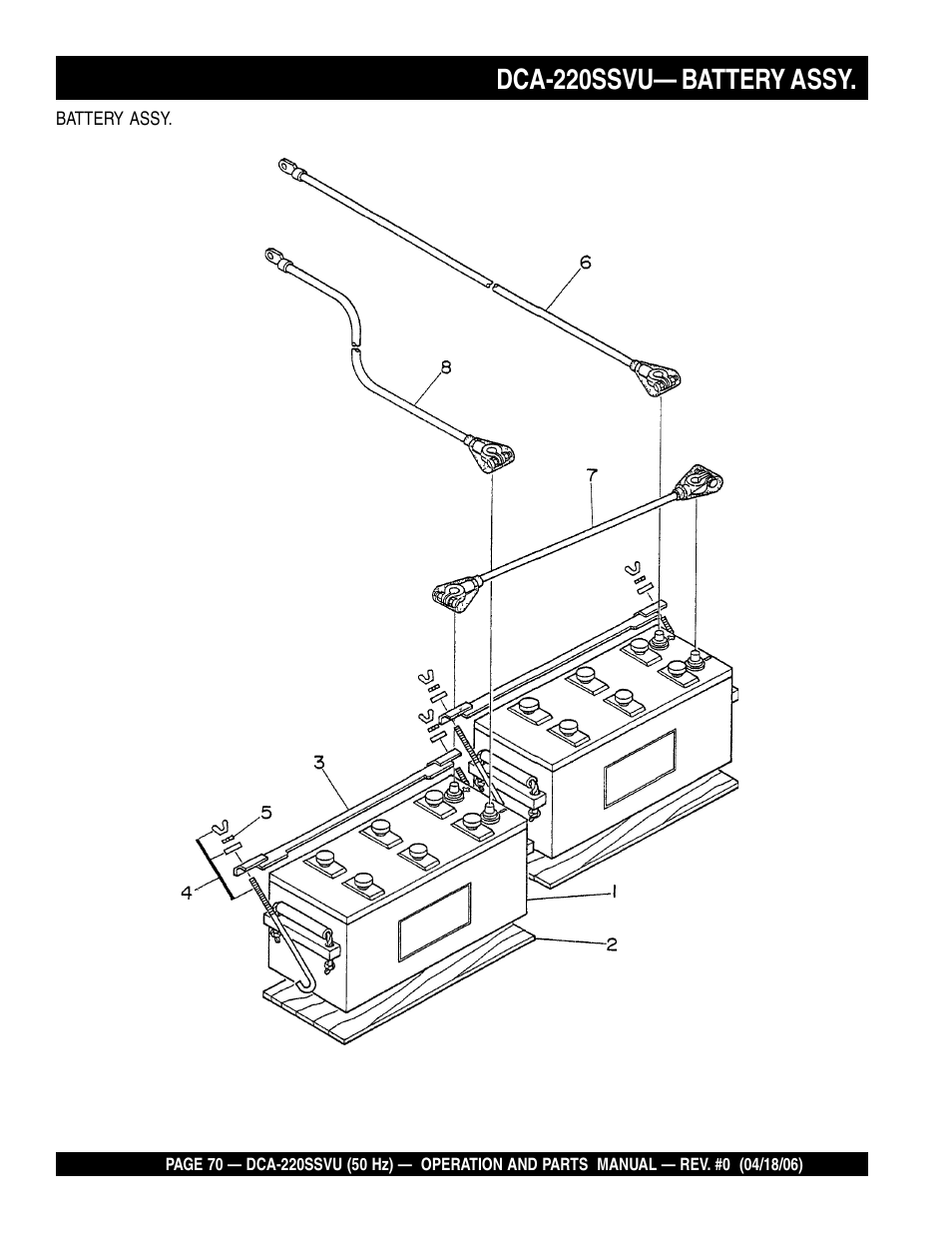Dca-220ssvu— battery assy | Multiquip Whisperwatt Series 50 HZ Generator DCA-220SSVU User Manual | Page 70 / 86