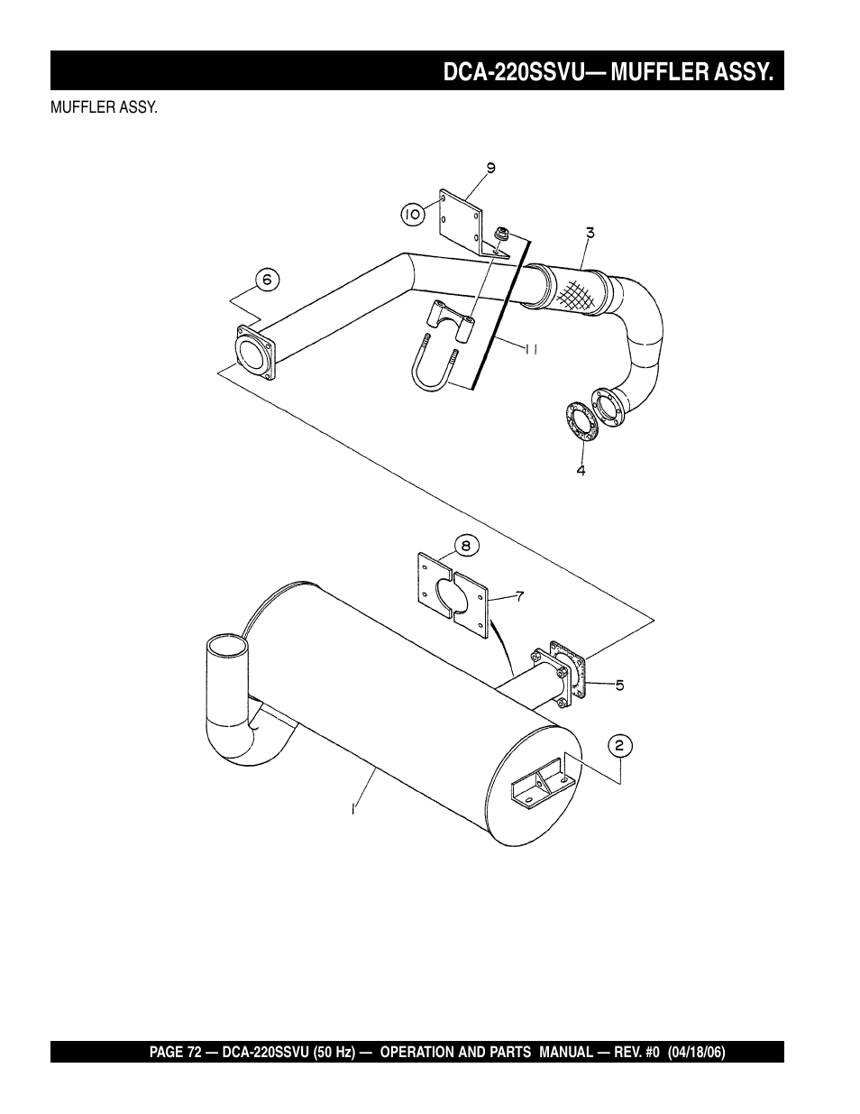 Dca-220ssvu— muffler assy | Multiquip Whisperwatt Series 50 HZ Generator DCA-220SSVU User Manual | Page 72 / 86