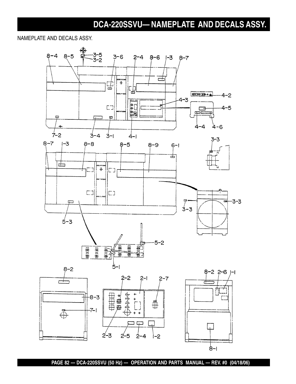 Dca-220ssvu— nameplate and decals assy | Multiquip Whisperwatt Series 50 HZ Generator DCA-220SSVU User Manual | Page 82 / 86
